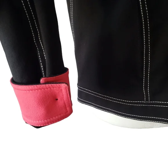 St John Sport Jean Jacket Womens Small Contrasting Cuff Stretch Black Hot Pink S